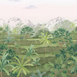  Akvarell Bali tájkép - rizsföld eső után zöld fehér és szürke tónus "S" méret falpanel (88207205)
