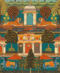  A maharadzsa pompás palotája és impozáns kertje sárga piros kék zöld barna és a festékpaletta még több árnyalata tapéta (746211)