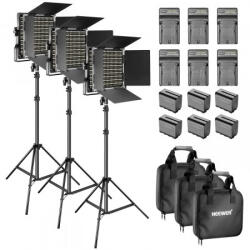 Neewer Kit 3 Panouri Neewer 480 LED, trepiezi 200 cm, 6 baterii si 6 incarcatori, cabluri alimentare, gentute transport