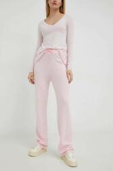 American Vintage nadrág gyapjú keverékből női, rózsaszín, magas derekú egyenes - rózsaszín L