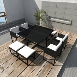 vidaXL Set mobilier de grădină cu perne, 9 piese, negru, poliratan (42762) - vidaxl