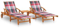 vidaXL Șezlonguri, 2 buc. , cu masă și perne, lemn masiv de acacia (3077358) - comfy