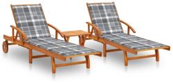 vidaXL Șezlonguri, 2 buc. , cu masă și perne, lemn masiv de acacia (3077359) - comfy