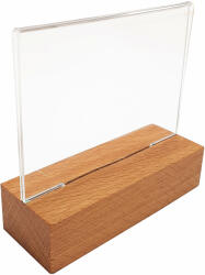 Display plastic pentru prezentare, forma T, A7, transparent, baza de lemn, landscape