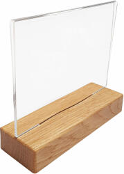 Display plastic pentru prezentare forma T, A6, transparent, baza de lemn, landscape