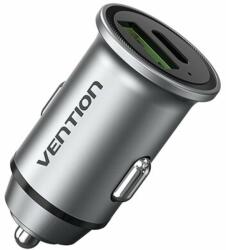 Vention Two-Port USB A+C (18 W/20 W) Car Charger Gray Mini Style Aluminium Alloy Type (FFBH0)