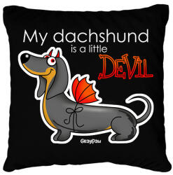 printfashion My dachshund is a little DEVIL" - Párnahuzat, Díszpárnahuzat - Fekete (13415015)
