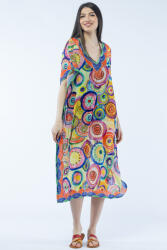 SHOPIKA Rochie lunga de plaja tip poncho cu imprimeu mandale multicolore Talie unica
