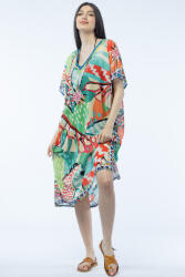 SHOPIKA Rochie lunga de plaja tip poncho cu motive florale multicolore stilizate Talie unica