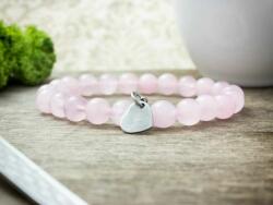 R. M. ékszer Gravírozható szív acél medálos rózsakvarc ásvány karkötő (12561-PK-18)