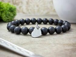 R. M. ékszer Gravírozható szív acél medálos ónix ásvány karkötő (12593-RM-21)