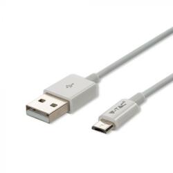 V-TAC 1M Micro USB kábel fehér - ezüst széria - 8484 - b-led
