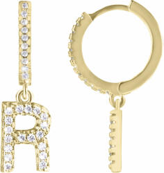 Troli Karika aranyozott single "R" fülbevaló cirkónium kővel - 1 db