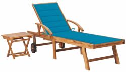 vidaXL Șezlong cu pernă și masă, lemn masiv de tec (3063025) - comfy