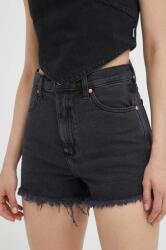 Wrangler pantaloni scurti jeans femei, culoarea negru, neted, high waist PPYX-SZD0LZ_99X