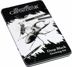 CRETACOLOR Nero Deep Black Drawing Set rajzkészlet, 10 db-os, fémdobozos