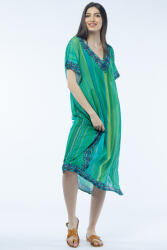SHOPIKA Rochie lunga de plaja tip poncho cu imprimeu dungat predominant verde Multicolor Talie unica