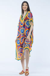 SHOPIKA Rochie lunga de plaja tip poncho cu imprimeu circular cu rosu si albastru Talie unica