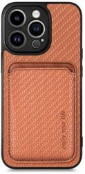 FixPremium - Karbon tok MagSafe tárcával iPhone 14 Pro Max készülékhez, barna