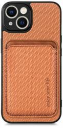 FixPremium - Karbon tok MagSafe tárcával iPhone 13 mini készülékhez, barna