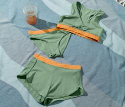 Tchibo Lány bikiniszett, 3 részes, zöld/narancssárga Zöld Alsó szegély: narancssárga 122/128