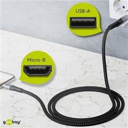 Goobay Micro USB - USB flexibilis textil adat- és töltő kábel, 2m, asztroszürke-ezüst (49283)