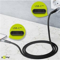 Goobay USB-C flexibilis textil adat- és töltő kábel, 2m, asztroszürke-ezüst (49303)