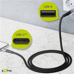 Goobay USB-C - USB flexibilis textil adat- és töltő kábel, 2m, asztroszürke-ezüst 49297 (49297)