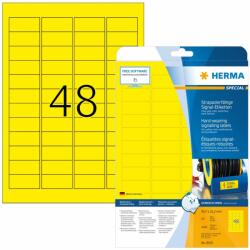 Herma No. 8030 sárga színű 45, 7 x 21, 2 mm méretű, lézernyomtatóval nyomtatható, öntapadós időjárásálló etikett címke, extra erős, tartós ragasztóval A4-es íven - kiszerelés: 1200 címke / 25 ív