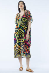 SHOPIKA Rochie lunga de plaja tip poncho cu motive geometrice pe fond negru Talie unica