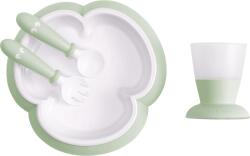 BabyBjörn - Set hranire: farfurie, lingurita, furculita si pahar pentru bebe, Powder Green Set pentru masa bebelusi
