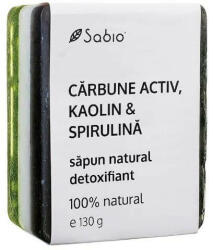 SABIO Săpun natural detoxifiant cu Cărbune Activ, Kaolin și Spirulina, 130 g, Sabio