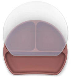 Farfurie silicon compartimentata cu capac Dark Pink, DooDaDoo