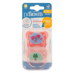 Dr. Brown's Set 2 suzete silicon PreVent design Fluture Roz, 6-18 luni, Dr Brown`s