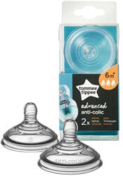 Tommee Tippee Tetina din silicon anti-colici cu flux rapid, +6 luni, 2 bucati, Tommee Tippee