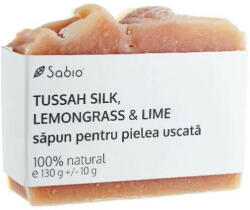 SABIO Săpun natural pentru pielea uscată cu Tussah Silk, Lemongrass și Lime, 130 g, Sabio