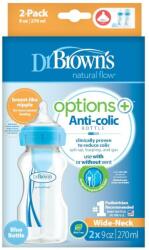 Dr. Brown's Pachet biberoane anticolici cu gat larg albastru Options+, 270 ml, 2 buc, Dr Browns