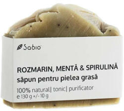 SABIO Săpun natural pentru pielea grasă cu rozmarin, mentă și spirulina, 130 g, Sabio