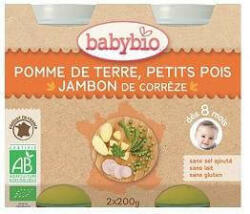 BABYBIO Piure Bio din cartofi, mazare si jambon de Correze, +8 luni, 2x 200g, BabyBio