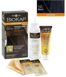 BioKap Vopsea permanentă pentru păr Nutricolor, Nuanţa Black 1.0, 140 ml, Biokap