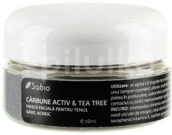Sabio Cosmetics Masca facială pentru ten gras și acneic - Cărbune Activ și Tea-Tree, 60 ml, Sabio