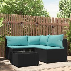 vidaXL Set mobilier relaxare grădină 4 piese cu perne poliratan negru (319797)