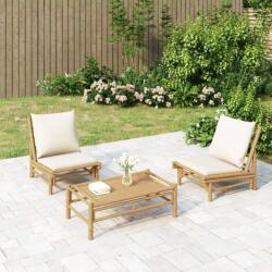 vidaXL Set mobilier de grădină, cu perne alb crem, 3 piese, bambus (3156489)