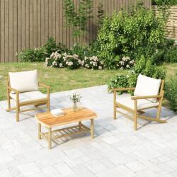 vidaXL Set mobilier de grădină, cu perne alb crem, 3 piese, bambus (3156479) - vidaxl