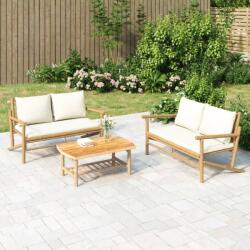 vidaXL Set mobilier de grădină, cu perne alb crem, 3 piese, bambus (3156473) - vidaxl
