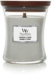 WoodWick Lavender & Cedar lumânare parfumată cu fitil de lemn 275 g