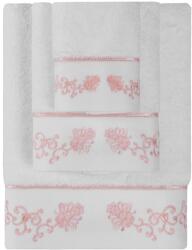 SOFT COTTON DIARA törölközők és fürdőlepedők ajándékszettje, 3 db Fehér-rózsaszín hímzés / Pink embroidery