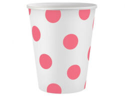 Pink Polka Dots, Rózsaszín papír pohár 6 db-os 250 ml (MLG156799)