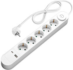 OPTONICA 5 Plug + 2 USB 1,5 m Switch (7618)