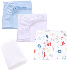 Confort Family Set 3 cearsafuri bleu alb si model cifre + protectie impermeabila patut 90x40 50 cm (CFAM3373) - babyneeds Lenjerii de pat bebelusi‎, patura bebelusi
